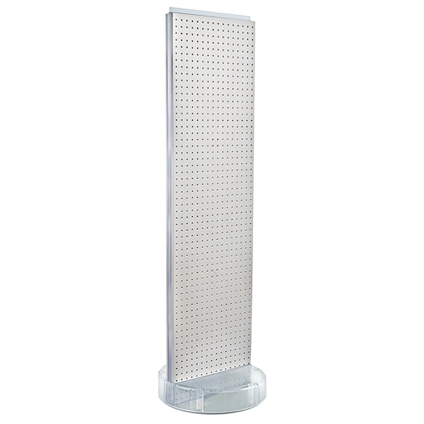 2 Sided- White Pegboard Floor Display On A Revolving Round Studio Base